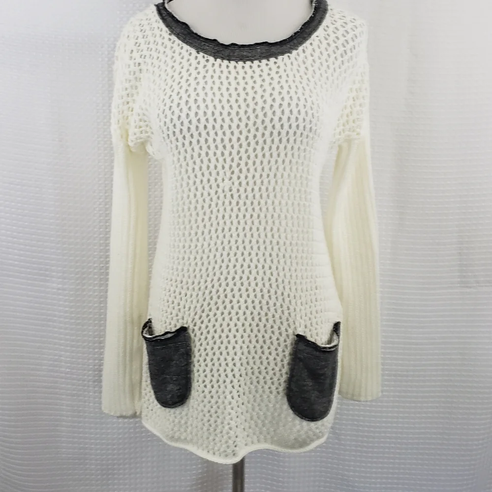 Soft Surroundings Sweater Boulevard Open Knit Sweater Ivory size Small Beachy